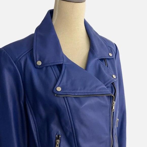 LAMARQUE‎ Women’s Riley Leather Moto Jacket Size XL Blue Asymmetrical NWT - Picture 2 of 12
